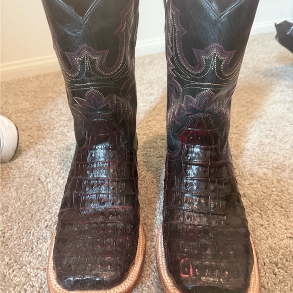 Justin Boots Black Leather Cowboy Boots - Picture 1 of 7
